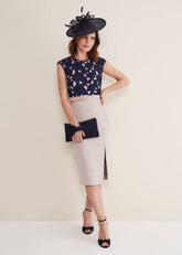 Zita Lace Sleeveless Dress - Latte/Navy