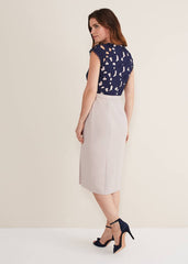 Zita Lace Sleeveless Dress - Latte/Navy