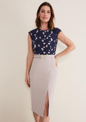 Zita Lace Sleeveless Dress - Latte/Navy