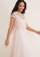 Petite Michelle Lace Pleated Maxi Dress - Antique Rose