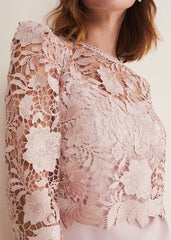 Light Pink Lace Bodice Midi Dress - Antique Rose