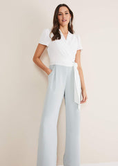Eloise Wide Leg Jumpsuit - Eau De Nil/Ivory