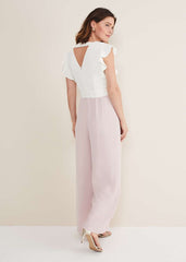 Kallie V Neck Frill Jumpsuit - Antique Rose/Ivory