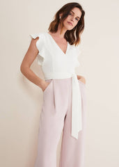 Kallie V Neck Frill Jumpsuit - Antique Rose/Ivory