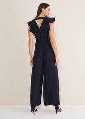 Kallie V Neck Frill Jumpsuit - Navy