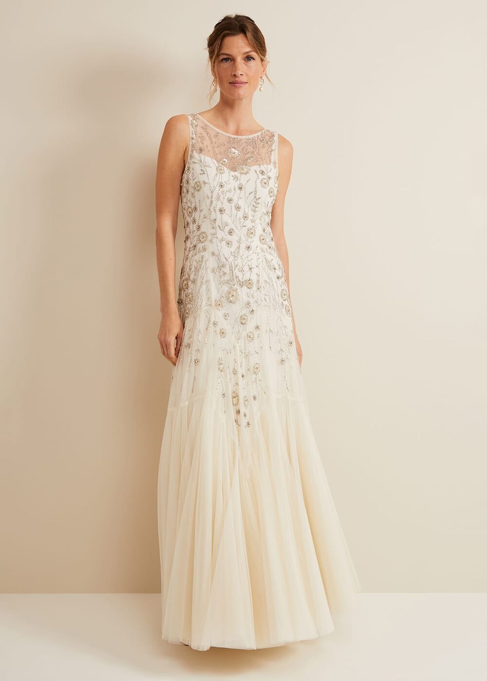 Milana Beaded Tulle Maxi Wedding Dress - Parchment