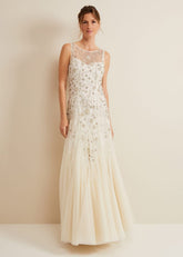 Milana Beaded Tulle Maxi Wedding Dress - Parchment