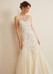 Milana Beaded Tulle Maxi Wedding Dress - Parchment