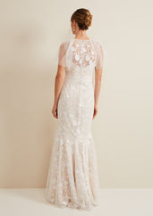 Delilah Mesh Embroidered Maxi Wedding Dress - Parchment