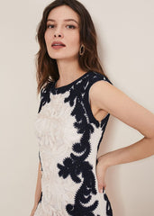 Salima Tapework Dress - Navy/Ivory