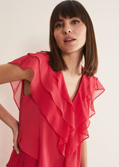 Sage Pleated Ruffle Mini Dress - Raspberry