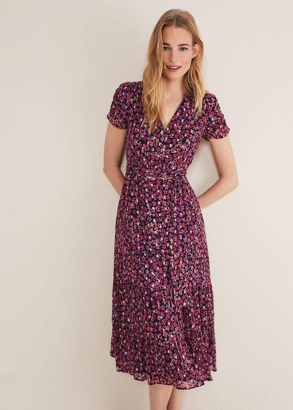 Azalea Ditsy Short Sleeve Midi Dress - Pink/Multi