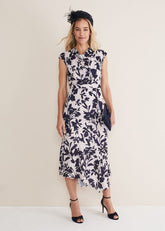 Willow Floral Cowl Neck Midi Dress - Latte/Multi