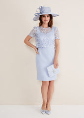 Light Blue Lace Midi Dress with Detachable Bodice - Light Cornflower