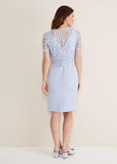 Light Blue Lace Midi Dress with Detachable Bodice - Light Cornflower