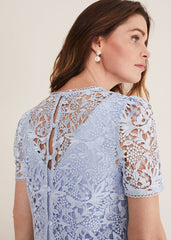 Light Blue Lace Midi Dress with Detachable Bodice - Light Cornflower