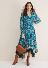 Juno Border Hem Midi Dress - Blue/Multi