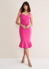 Adria Pink Fitted Midi Dress - Hot Pink