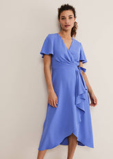 Julissa Ruffle Wrap Midi Dress - Foxglove Blue