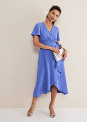 Julissa Ruffle Wrap Midi Dress - Foxglove Blue