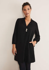 Black Tunic Dress with Statement Buttons - Black
