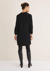 Black Tunic Dress with Statement Buttons - Black