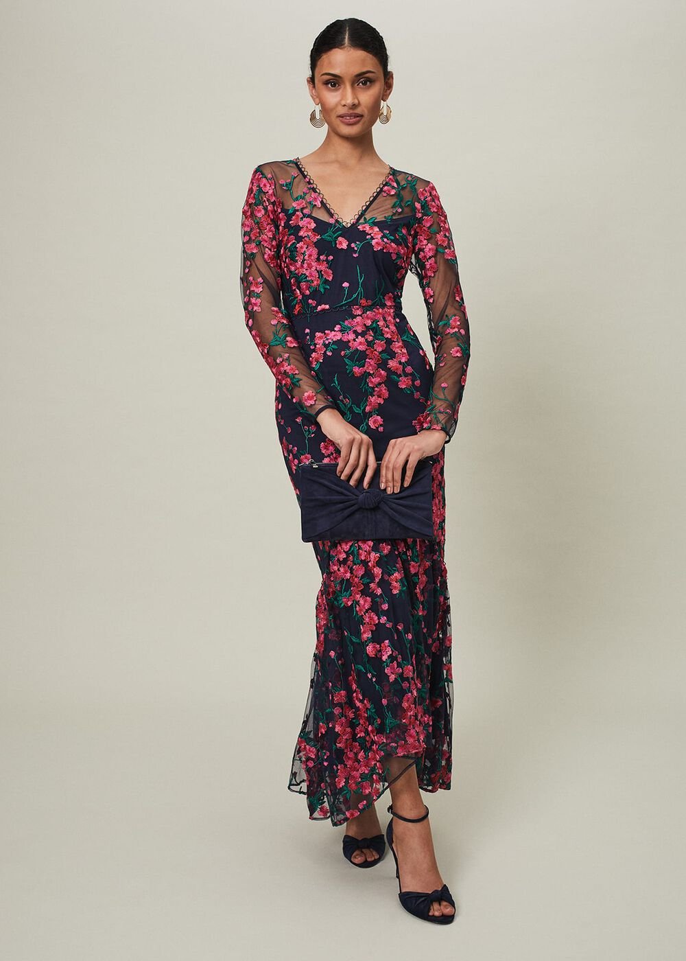 Trisha Embroidered Maxi Dress - Navy/Pink