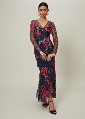 Trisha Embroidered Maxi Dress - Navy/Pink