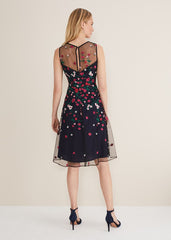 Sloane Mesh Ditsy Floral Dress - Navy/Multi