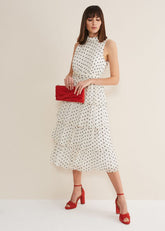 Rita Polka Dot Ruffle Midi Dress - Black/White