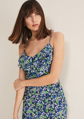 Catira Floral Ruffle Midaxi Dress - Navy/Multi