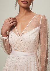 Ashley Embellished Sheer Maxi Dress - Champagne