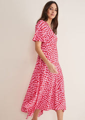 Darcie Heart Midi Dress - Pink/Red