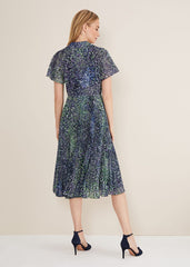 Navy Ditzy Print Wrap Midi Dress - Navy/Multi
