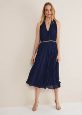 Tabitha Pleated Midi Dress - French Navy