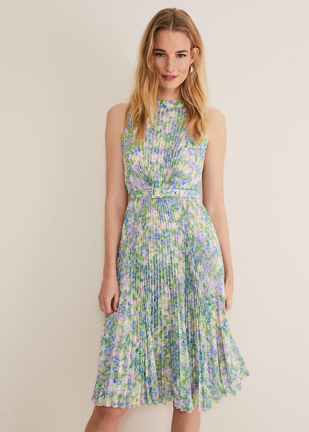 Simara Daisy Pleated Midi Dress - Multi-Coloured