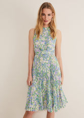 Simara Daisy Pleated Midi Dress - Multi-Coloured