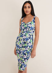 Petite Loretta Printed Scuba Dress - French Navy / Multi