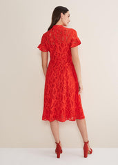Lulu Lace Midi Dress - Fire