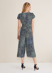 Leora Wrap Printed Plisse Jumpsuit - Navy/Multi