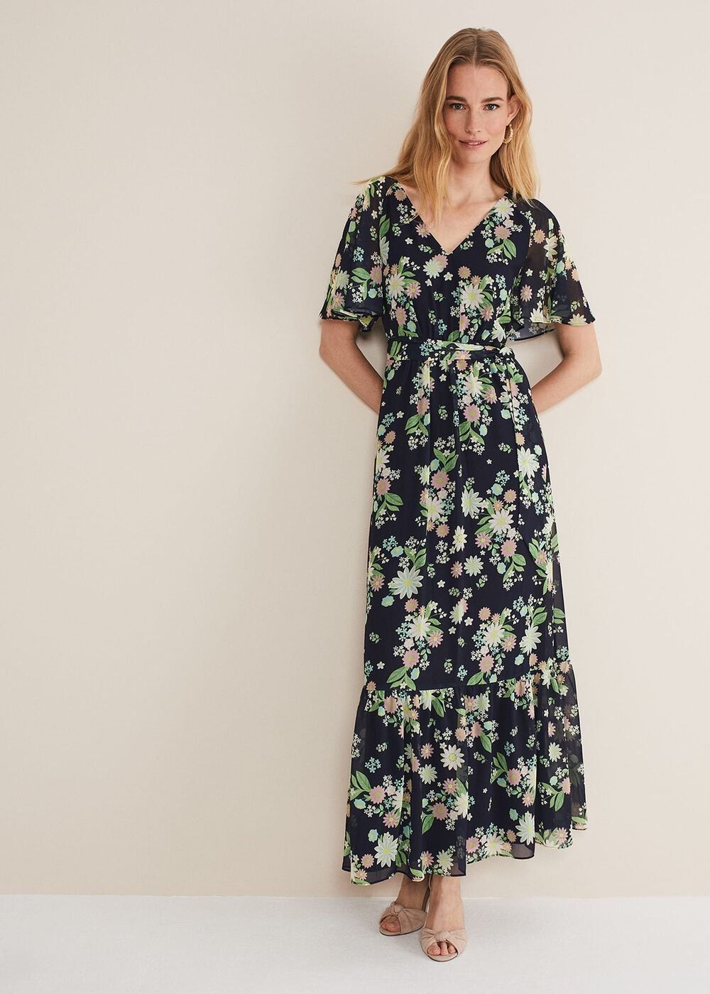 Georgie Floral Tiered Maxi Dress - Navy/Multi