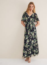 Georgie Floral Tiered Maxi Dress - Navy/Multi