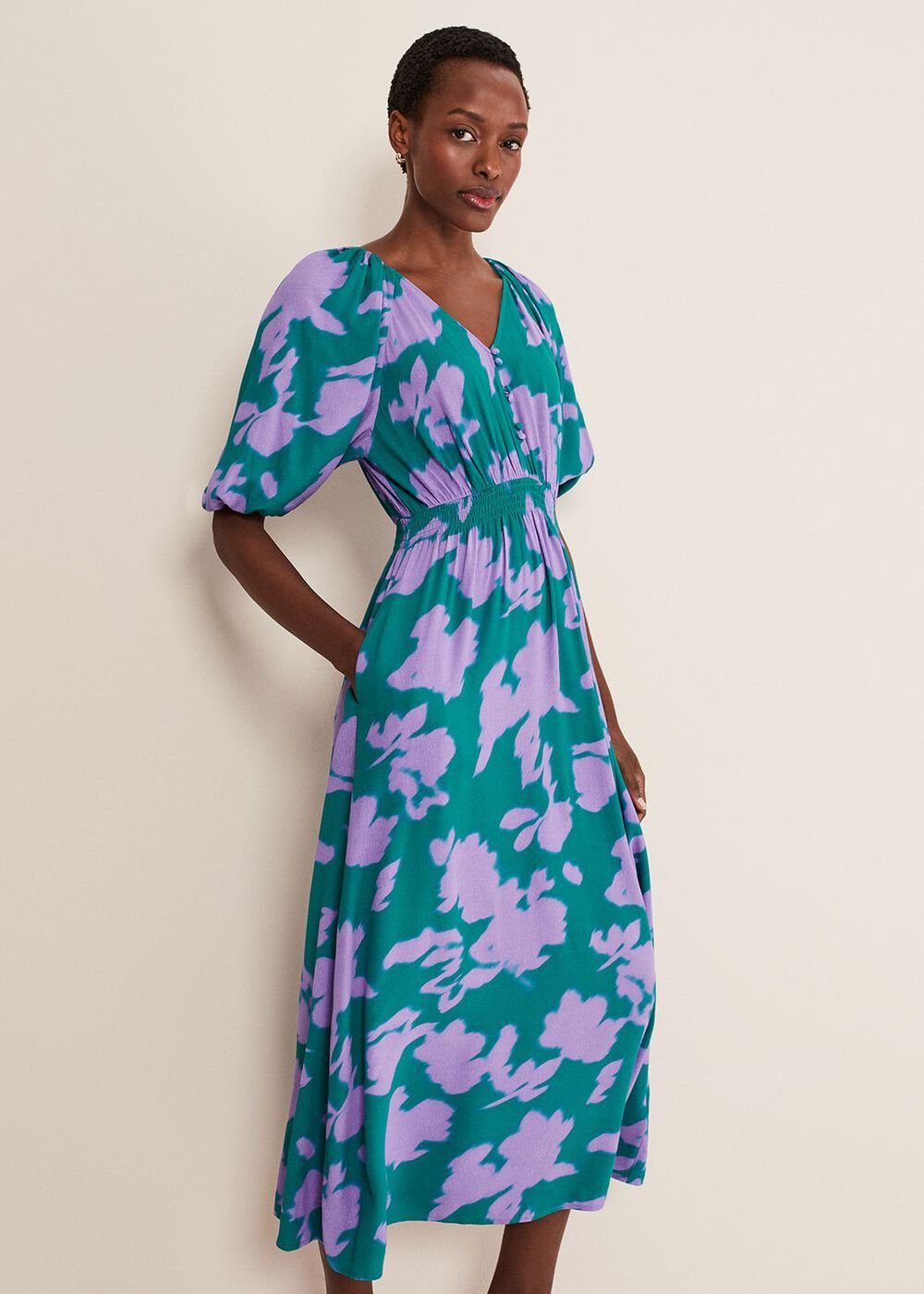 Pippa Midi Dress - Green/Purple