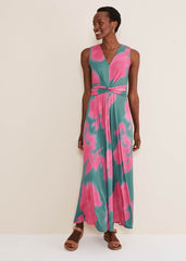 Madison Abstract Maxi Dress - Pink/Green
