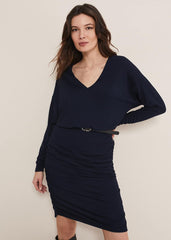 Jules Jersey Belted Batwing Dress - Navy
