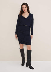 Jules Jersey Belted Batwing Dress - Navy