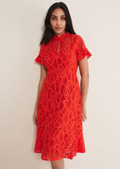 Petite Lulu Lace Midi Dress - Fire