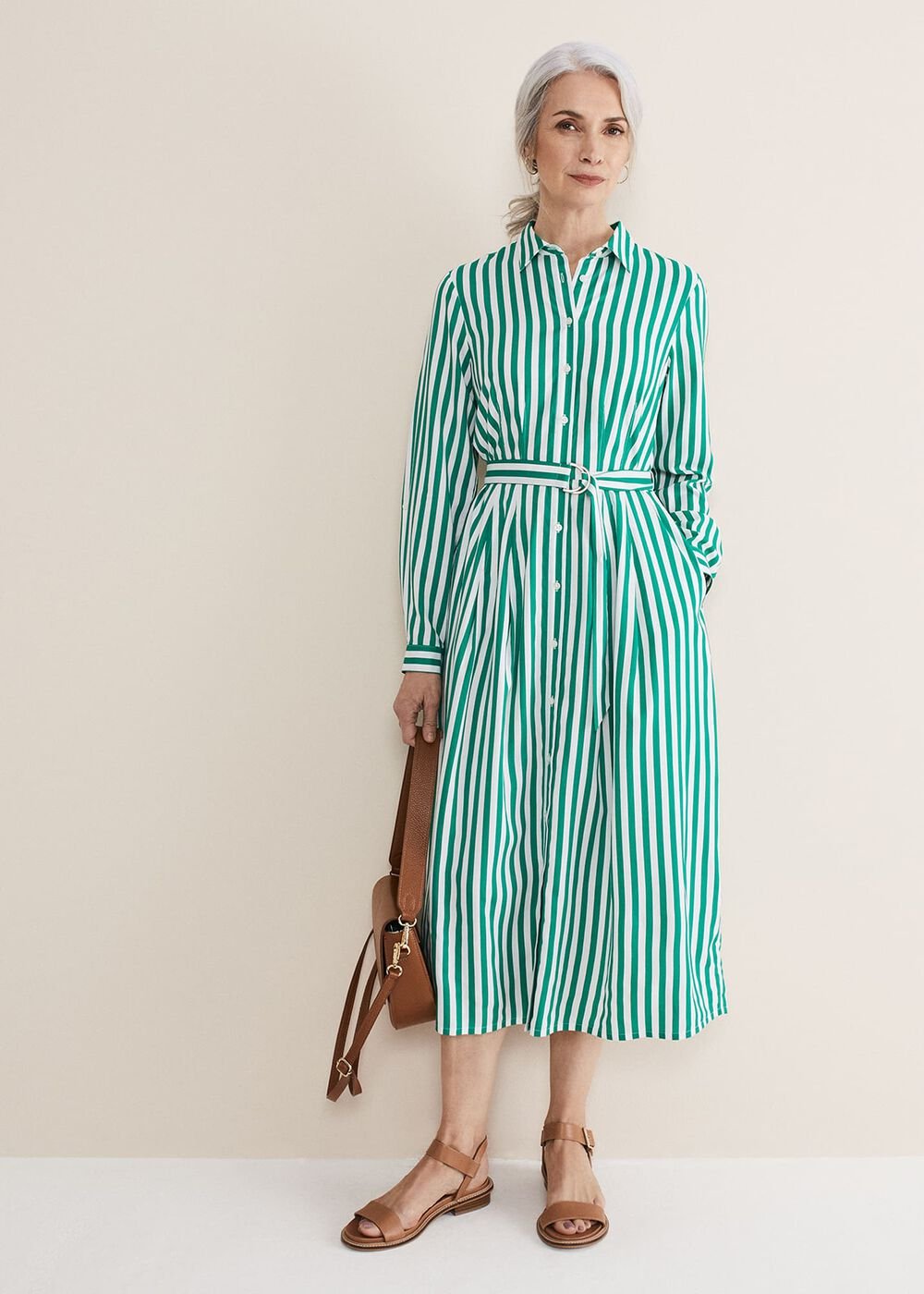 Ida Stripe Shirt Midi Dress - Green