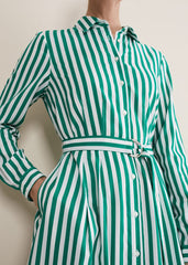 Ida Stripe Shirt Midi Dress - Green