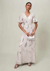 Larah Lurex Feather Jaquard Maxi Dress - Misty Mauve/Silver